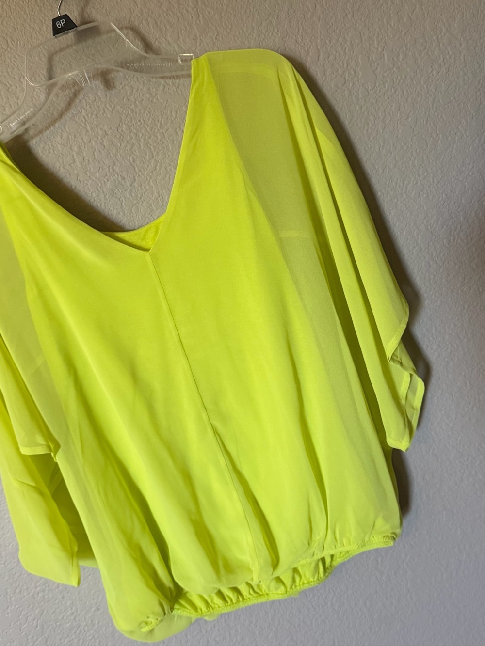 EXPRESS Womens Medium Highlighter Yellow Top Blouse Batwing Sleeve Layered NWOT